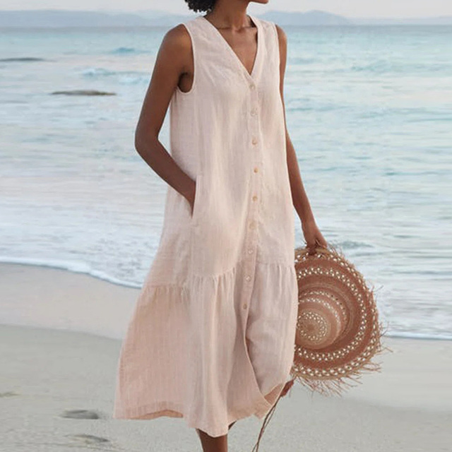 ISLA | SLEEVELESS MIDI DRESS WITH ELEGANT TUMMY COVERAGE