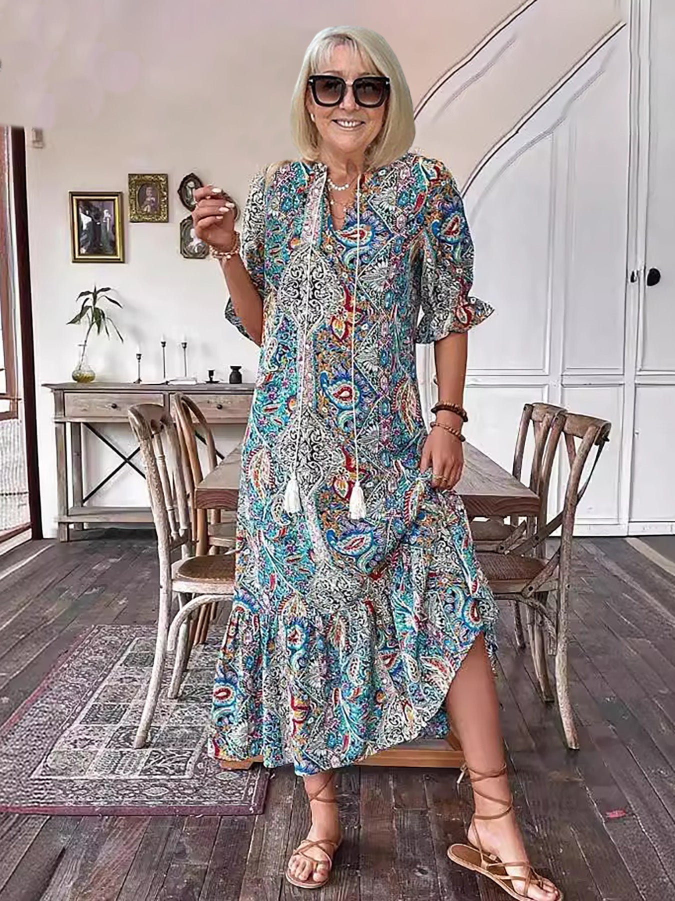 CLODAGH | FLATTERING BOHO MIDI DRESS WITH ELEGANT DRAPE