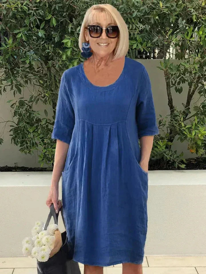 MALEY | ELEGANT COTTON-LINEN TUMMY-COVERAGE DRESS