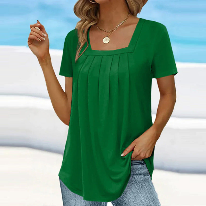 VIVIENNE | ELEGANT PLEATED SUMMER BLOUSE WITH TUMMY COVERAGE
