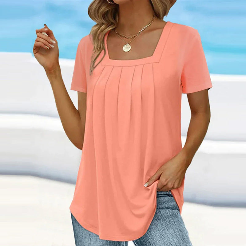 VIVIENNE | ELEGANT PLEATED SUMMER BLOUSE WITH TUMMY COVERAGE