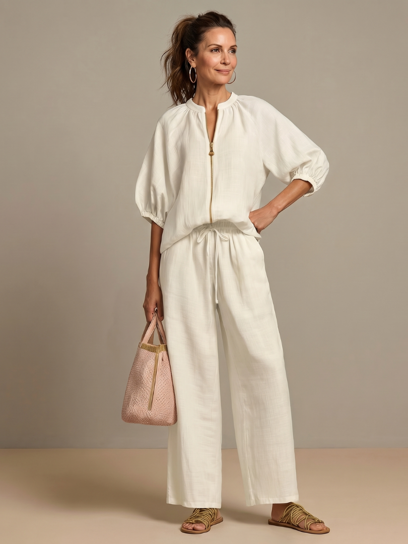 IRIS | FLATTERING ZIP-FRONT BLOUSON SET WITH FLOWING WIDE LEG