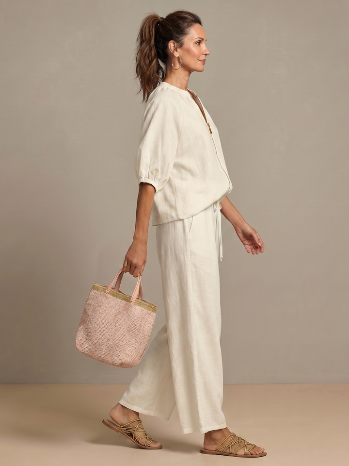 IRIS | FLATTERING ZIP-FRONT BLOUSON SET WITH FLOWING WIDE LEG