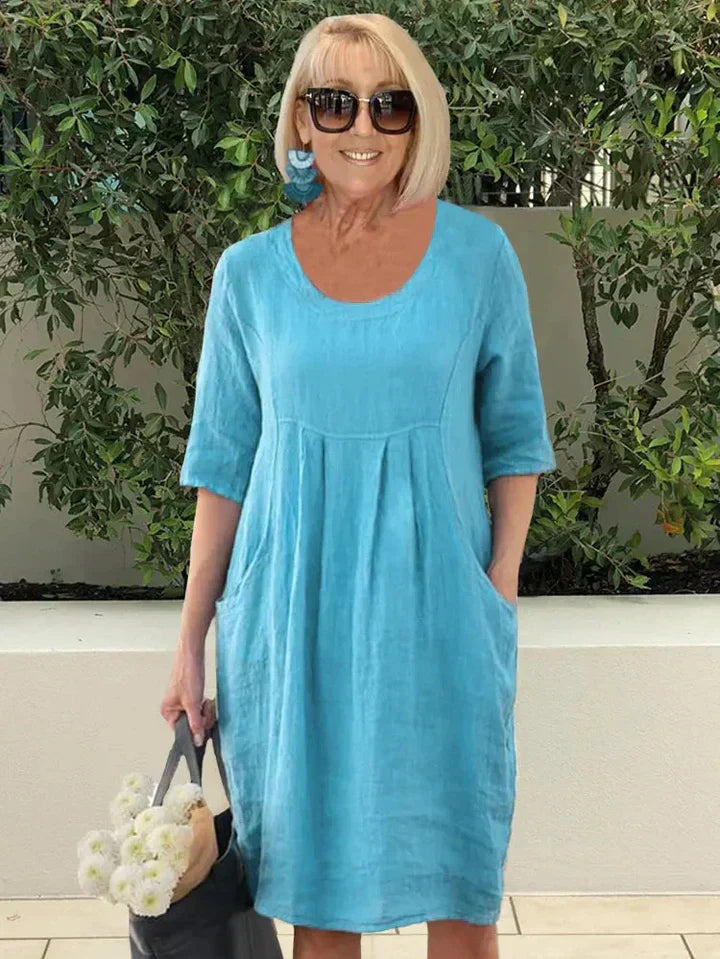 MALEY | ELEGANT COTTON-LINEN TUMMY-COVERAGE DRESS