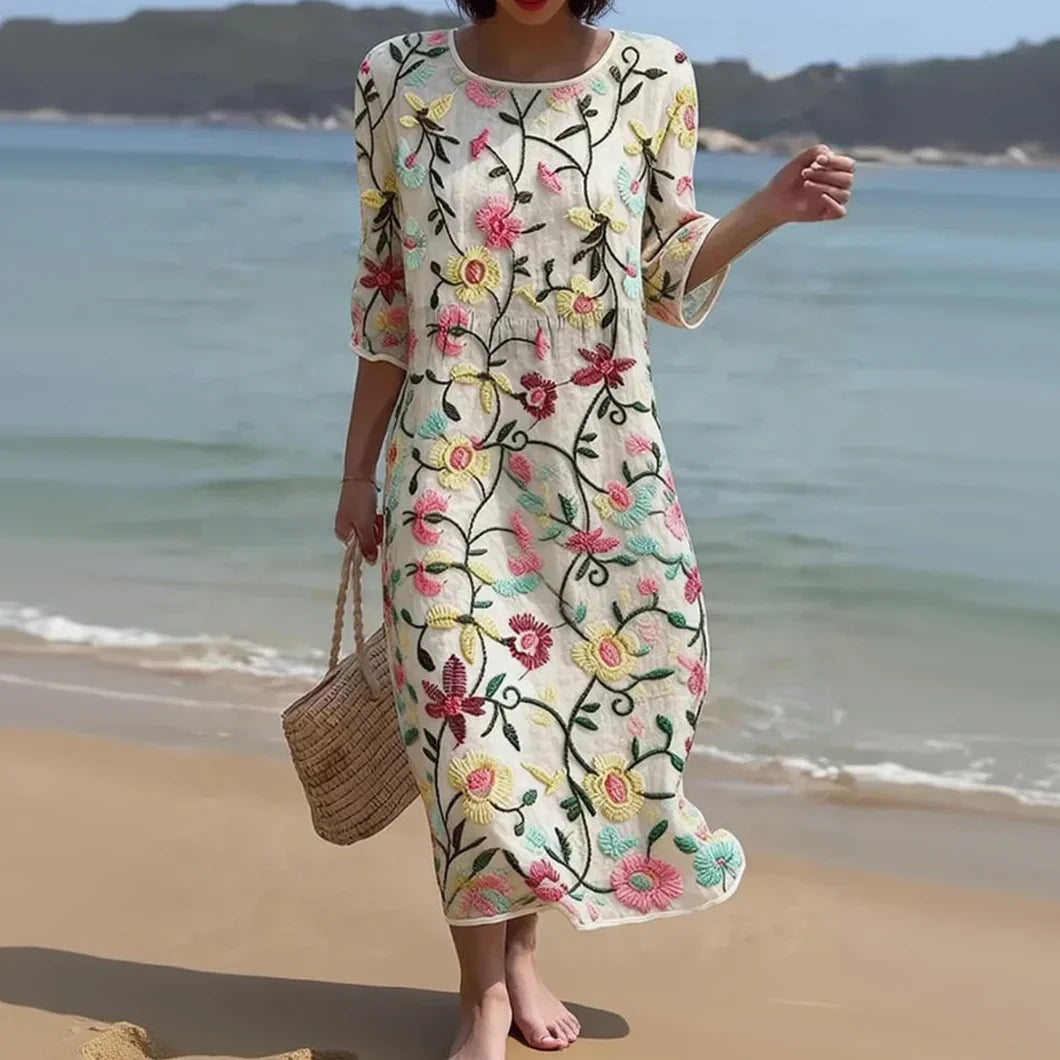 ELIZA | FLOWING FLORAL MIDI DRESS WITH FLATTERING DRAPE