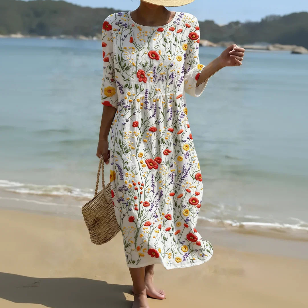 ELIZA | FLOWING FLORAL MIDI DRESS WITH FLATTERING DRAPE