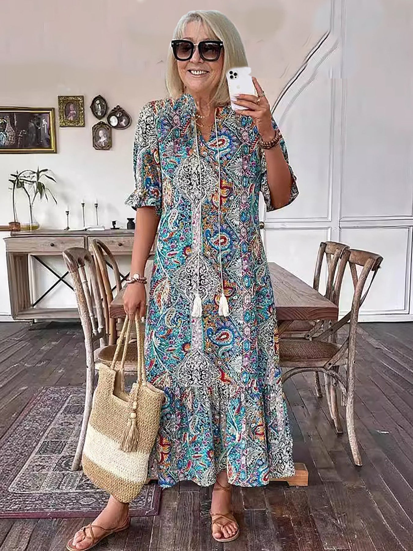 CLODAGH | FLATTERING BOHO MIDI DRESS WITH ELEGANT DRAPE