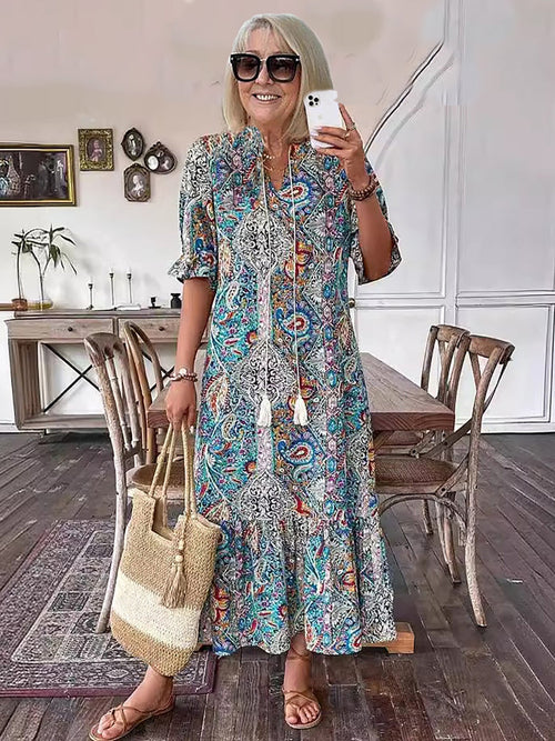 CLODAGH | FLATTERING BOHO MIDI DRESS WITH ELEGANT DRAPE