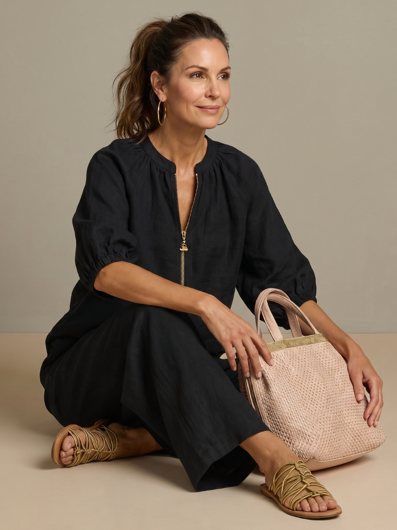 IRIS | FLATTERING ZIP-FRONT BLOUSON SET WITH FLOWING WIDE LEG