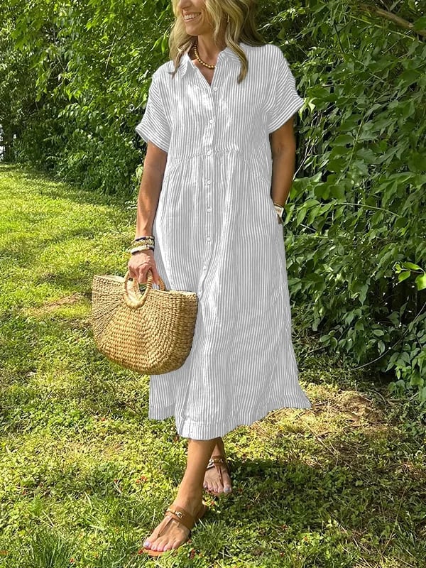 MARIELLE | LUXE STRIPED BUTTON MIDI DRESS