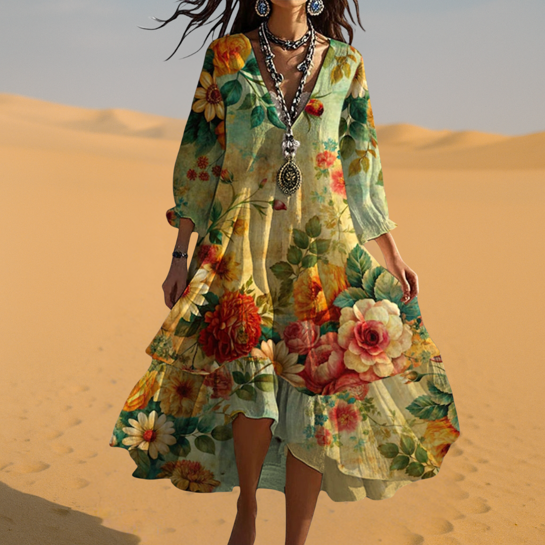 EMILIA | FLOWING FLORAL MIDI DRESS WITH REFINED SILHOUETTE