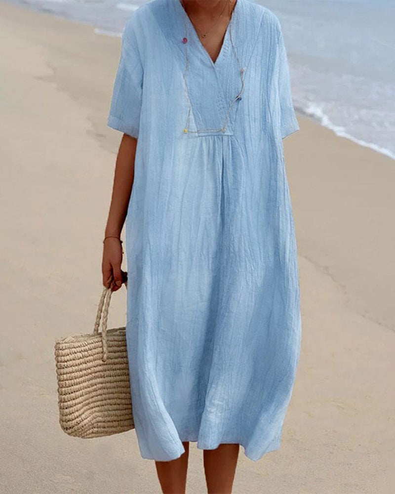 GINA | ELEGANT LINEN TUMMY-COVERAGE DRESS