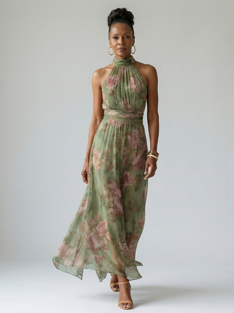 MIRELLE | ELEGANT HALTER MIDI DRESS WITH FLATTERING SILHOUETTE