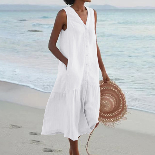 ISLA | SLEEVELESS MIDI DRESS WITH ELEGANT TUMMY COVERAGE