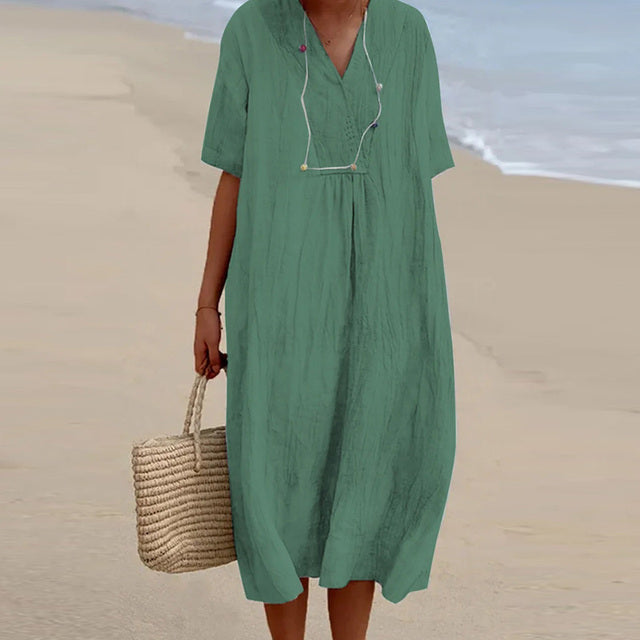 GINA | ELEGANT LINEN TUMMY-COVERAGE DRESS