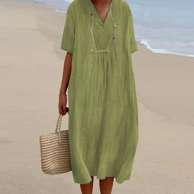 GINA | ELEGANT LINEN TUMMY-COVERAGE DRESS
