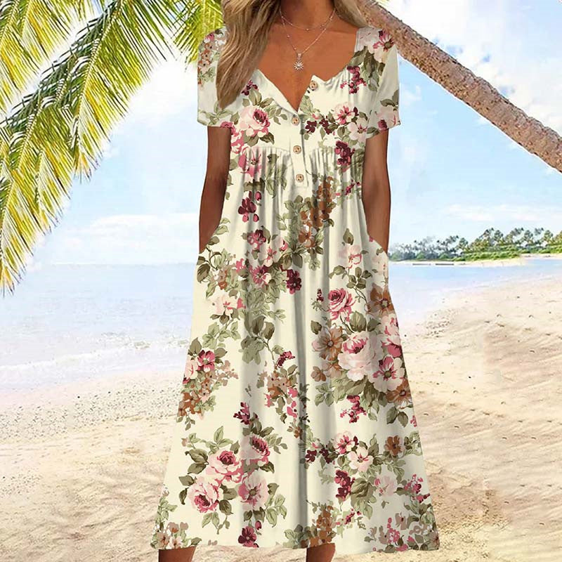 CAOIMHE | FLOWING FLORAL MIDI DRESS WITH ELEGANT DRAPE