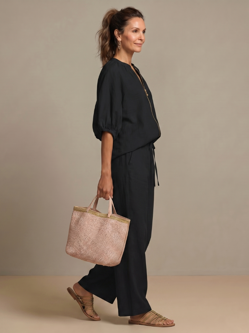 IRIS | FLATTERING ZIP-FRONT BLOUSON SET WITH FLOWING WIDE LEG
