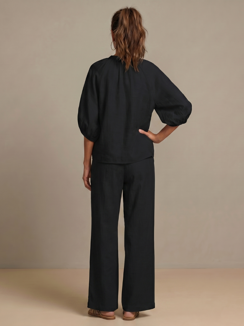 IRIS | FLATTERING ZIP-FRONT BLOUSON SET WITH FLOWING WIDE LEG