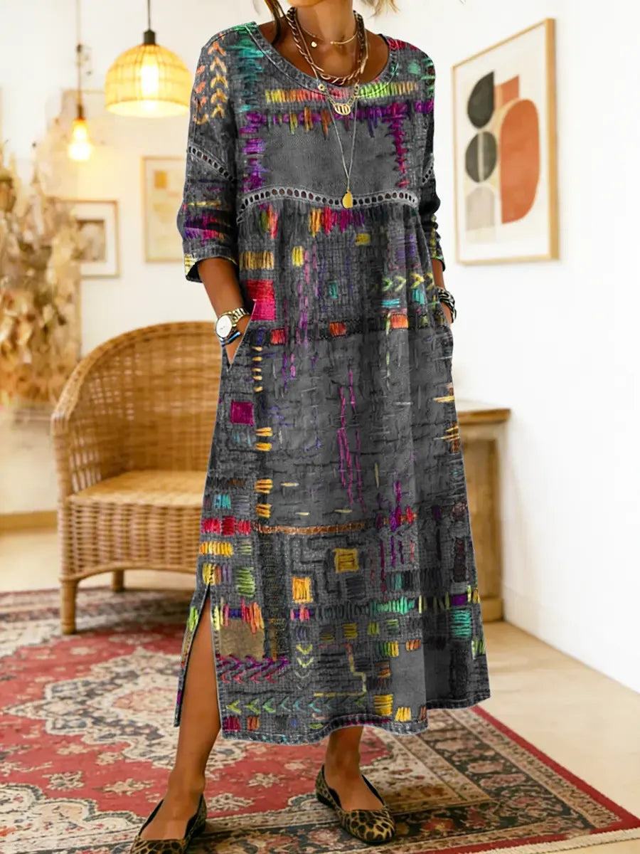 CORA | RELAXED FIT PATCHWORK DRESS WITH FLOWING SILHOUETTE