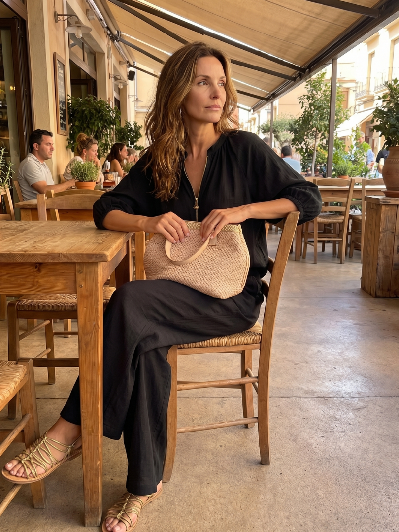 IRIS | FLATTERING ZIP-FRONT BLOUSON SET WITH FLOWING WIDE LEG