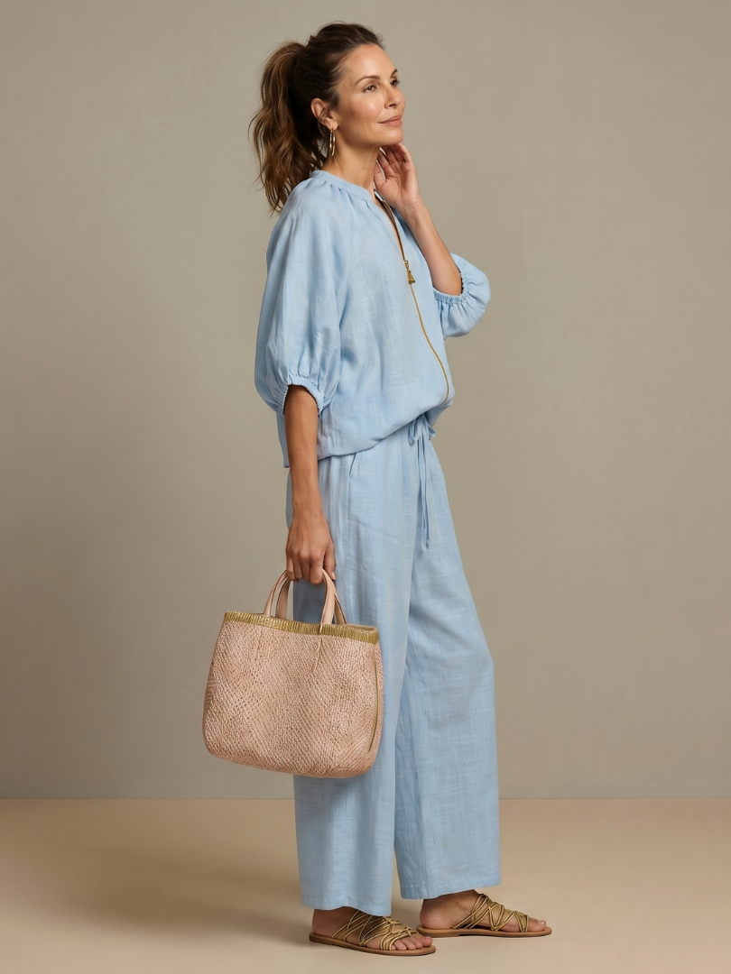 IRIS | FLATTERING ZIP-FRONT BLOUSON SET WITH FLOWING WIDE LEG