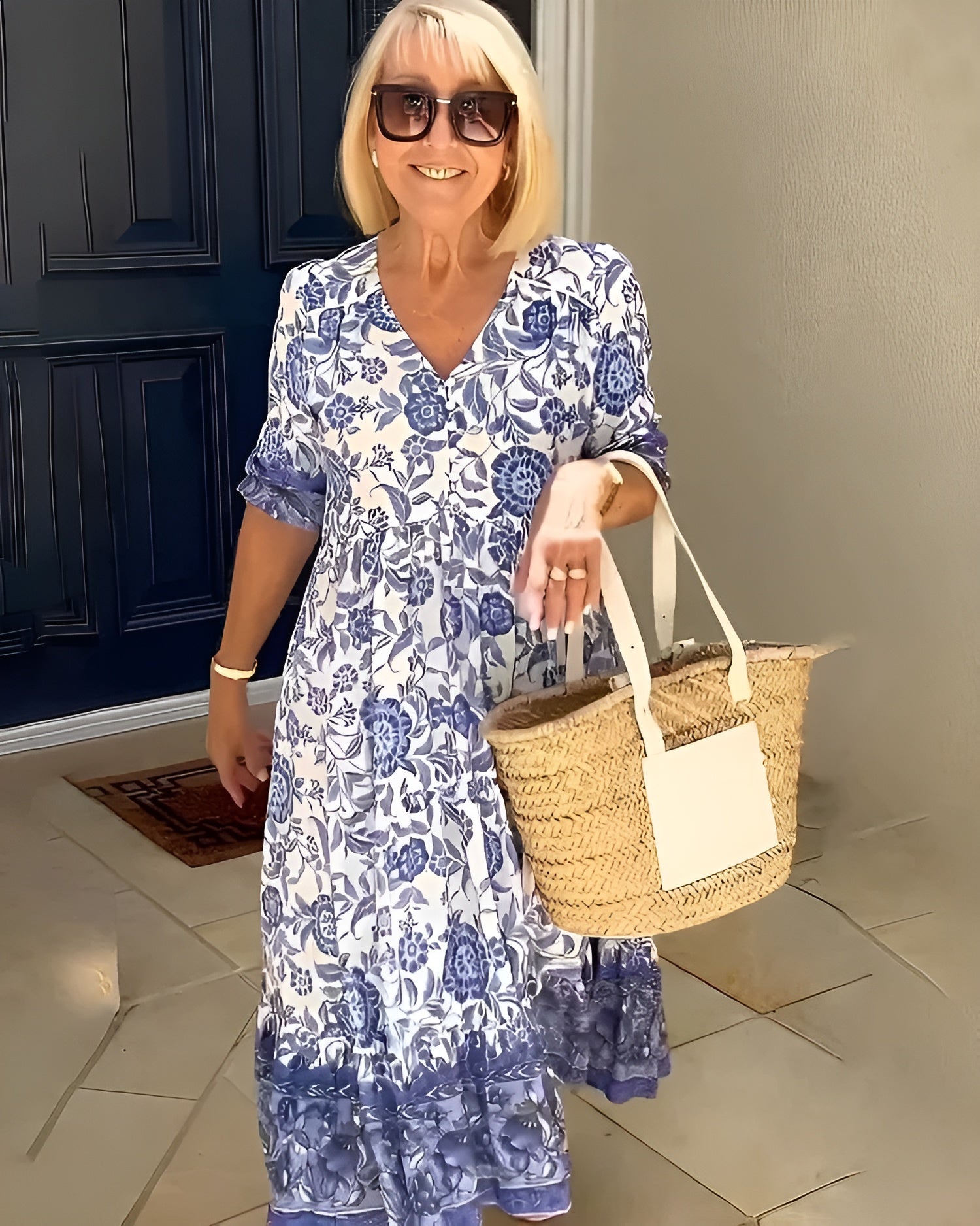 ELORA | LUXE FLORAL V-NECK MIDI DRESS