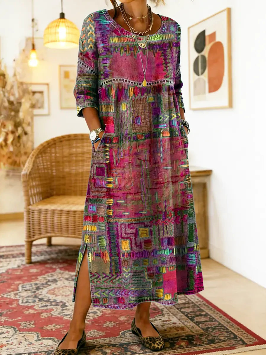 CORA | RELAXED FIT PATCHWORK DRESS WITH FLOWING SILHOUETTE
