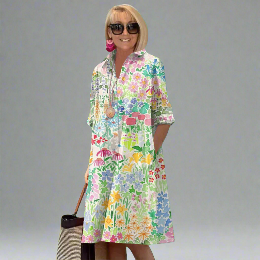 HOLLY | ELEGANT FLORAL MIDI DRESS WITH FLATTERING DRAPE