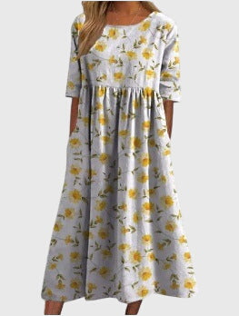 ELEANOR | FLOWING MIDI DRESS WITH EMBROIDERED ELEGANCE