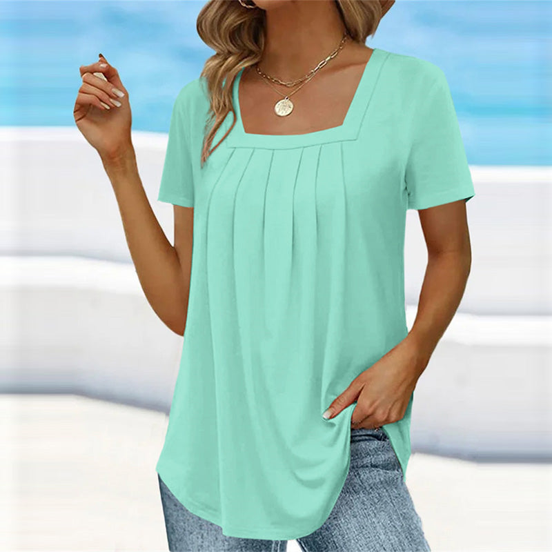 VIVIENNE | ELEGANT PLEATED SUMMER BLOUSE WITH TUMMY COVERAGE
