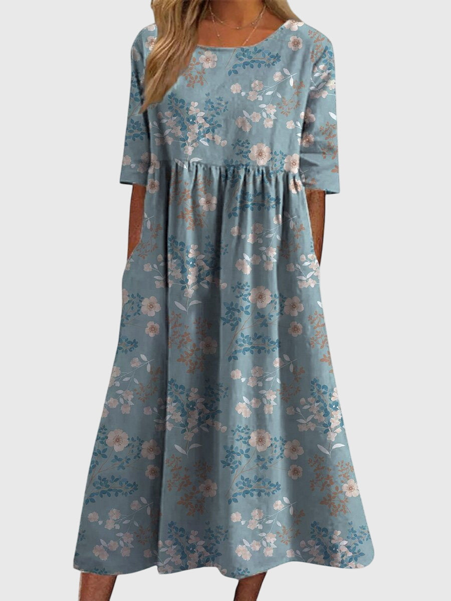 ELEANOR | FLOWING MIDI DRESS WITH EMBROIDERED ELEGANCE