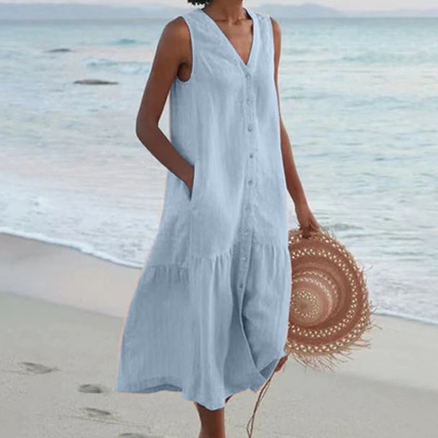 ISLA | SLEEVELESS MIDI DRESS WITH ELEGANT TUMMY COVERAGE