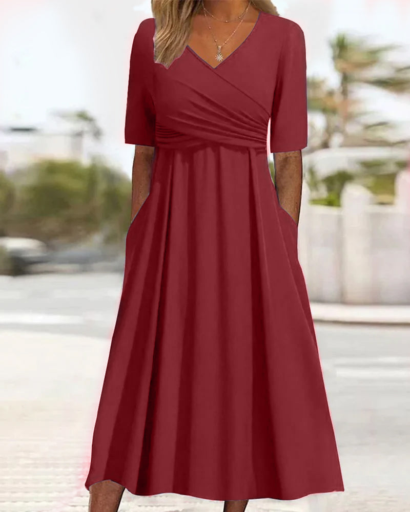 LARA | ELEGANT V-NECK MIDI DRESS WITH REFINED SILHOUETTE