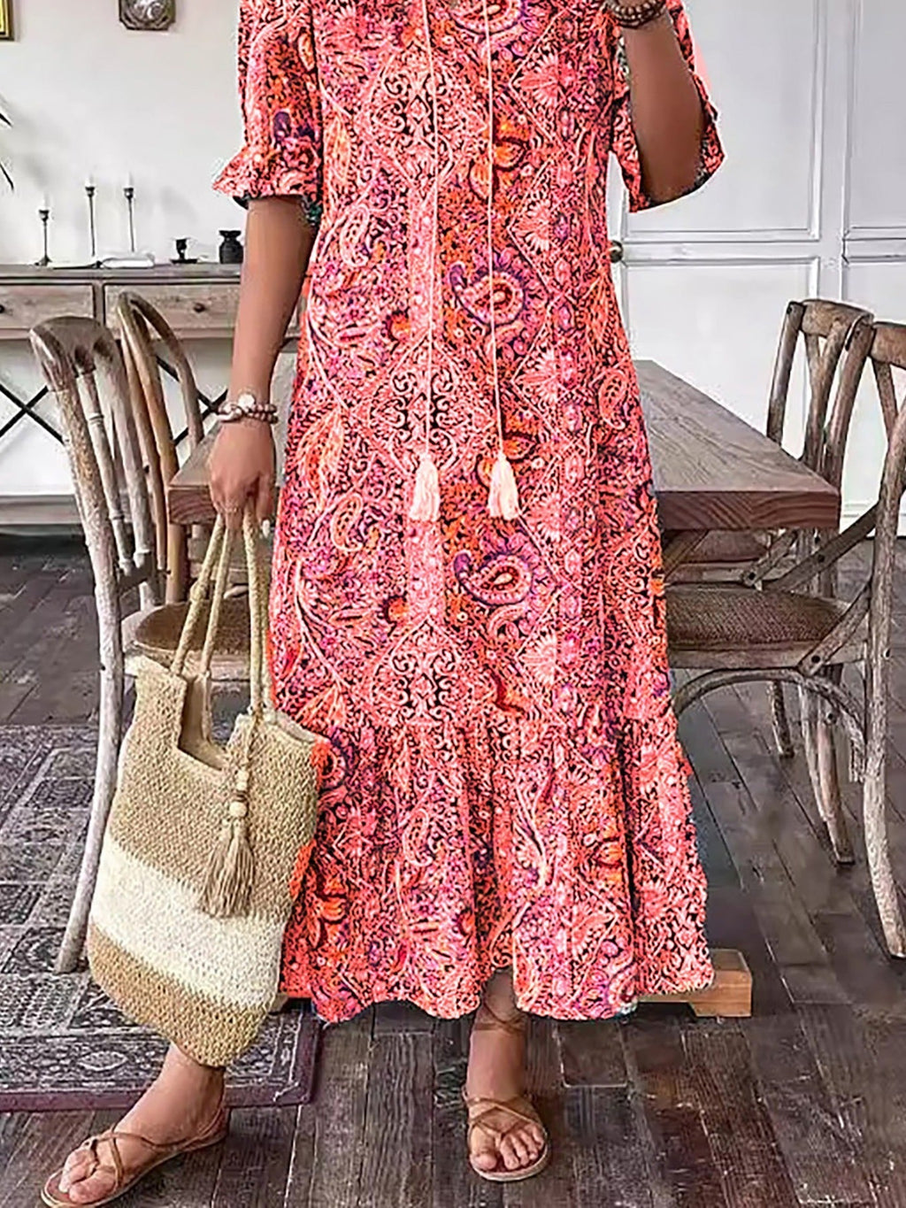 CLODAGH | FLATTERING BOHO MIDI DRESS WITH ELEGANT DRAPE