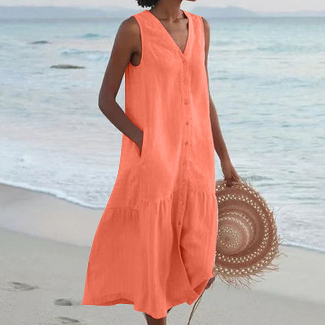 ISLA | SLEEVELESS MIDI DRESS WITH ELEGANT TUMMY COVERAGE