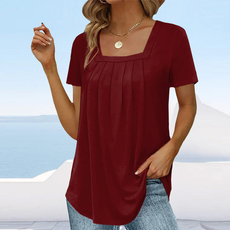 VIVIENNE | ELEGANT PLEATED SUMMER BLOUSE WITH TUMMY COVERAGE