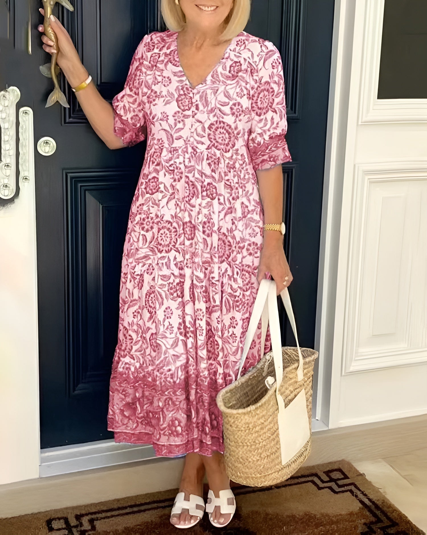 ELORA | LUXE FLORAL V-NECK MIDI DRESS