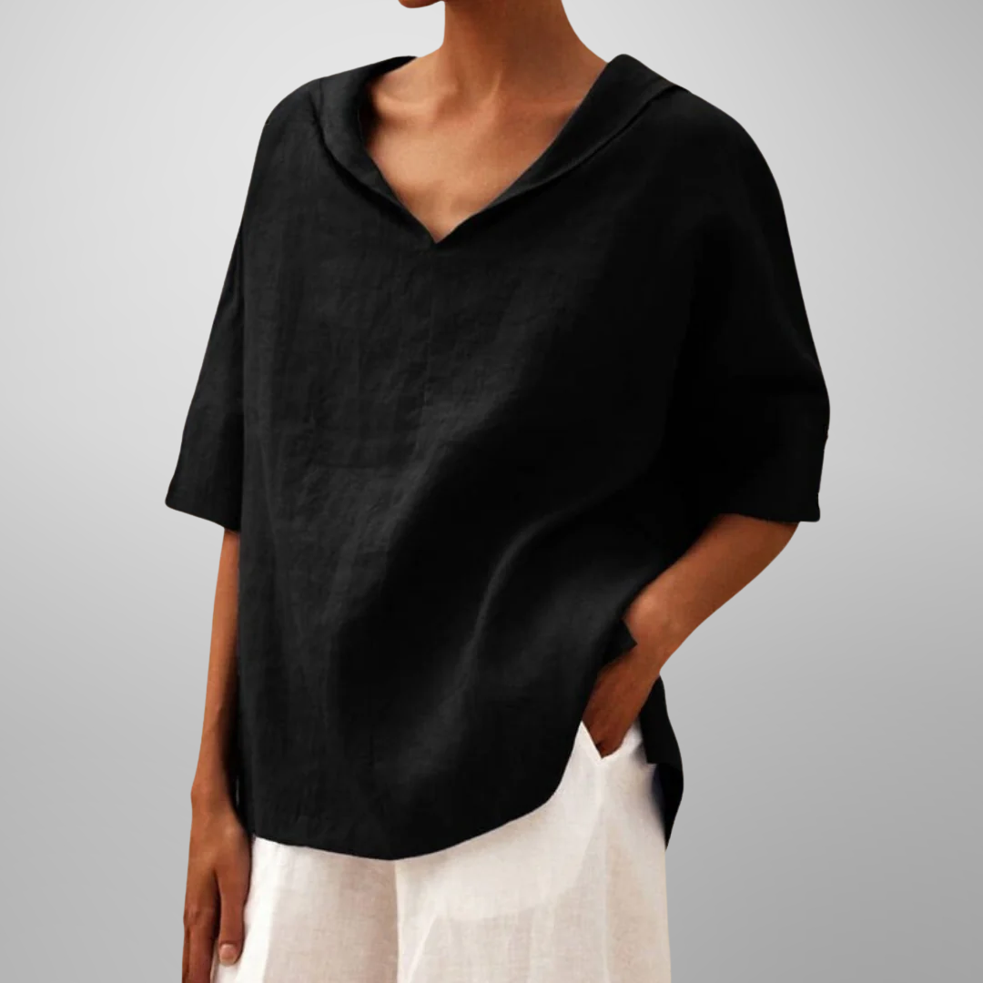 ESLA | RELAXED V-NECK COLLAR TOP