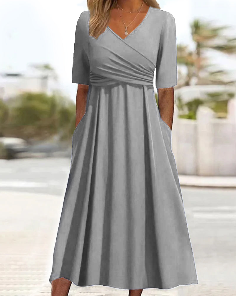 LARA | ELEGANT V-NECK MIDI DRESS WITH REFINED SILHOUETTE