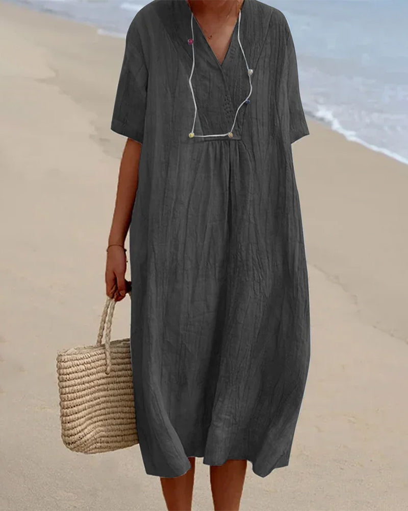 GINA | ELEGANT LINEN TUMMY-COVERAGE DRESS