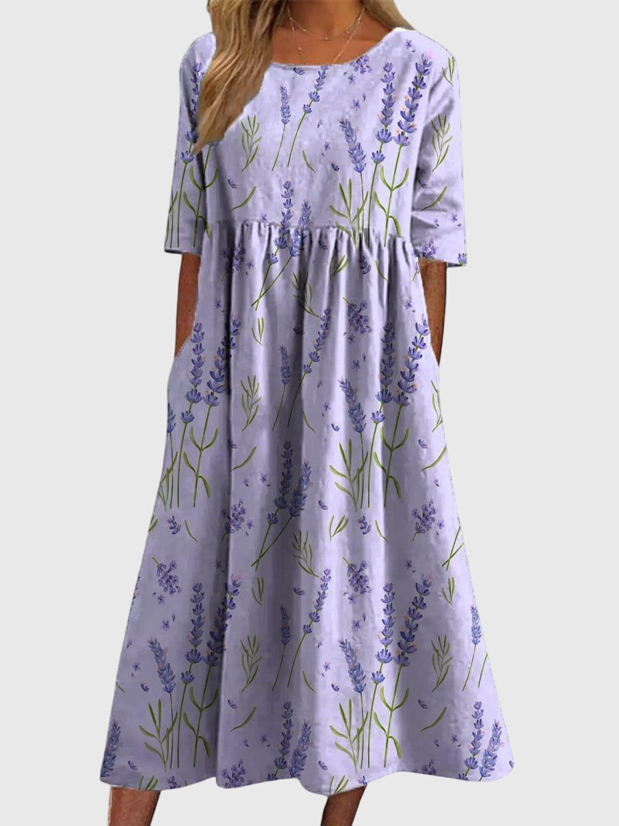 ELEANOR | FLOWING MIDI DRESS WITH EMBROIDERED ELEGANCE