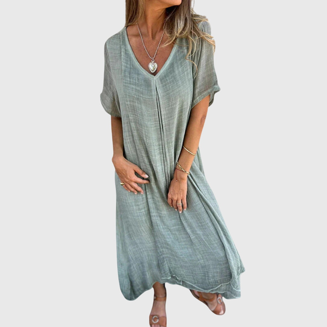 LEANNE | REFINED V-NECK MIDI DRESS WITH FLOWING SILHOUETTE