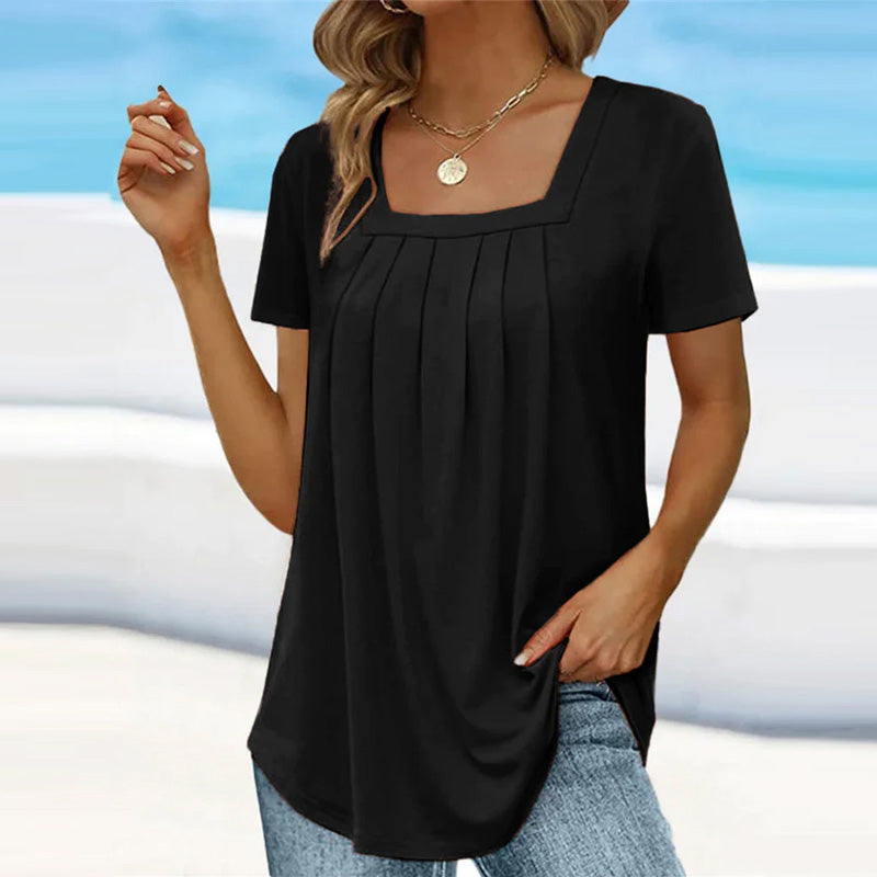 VIVIENNE | ELEGANT PLEATED SUMMER BLOUSE WITH TUMMY COVERAGE