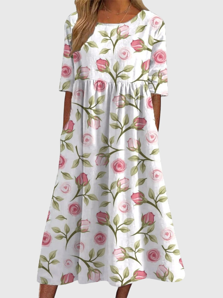 ELEANOR | FLOWING MIDI DRESS WITH EMBROIDERED ELEGANCE