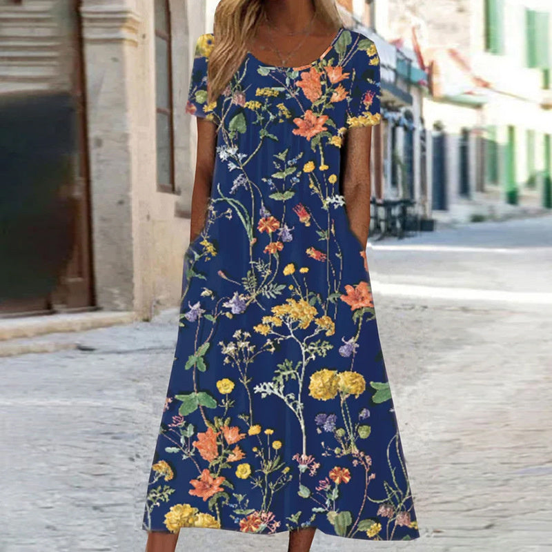 EMILY | FLOWING FLORAL MIDI DRESS WITH FLATTERING DRAPE