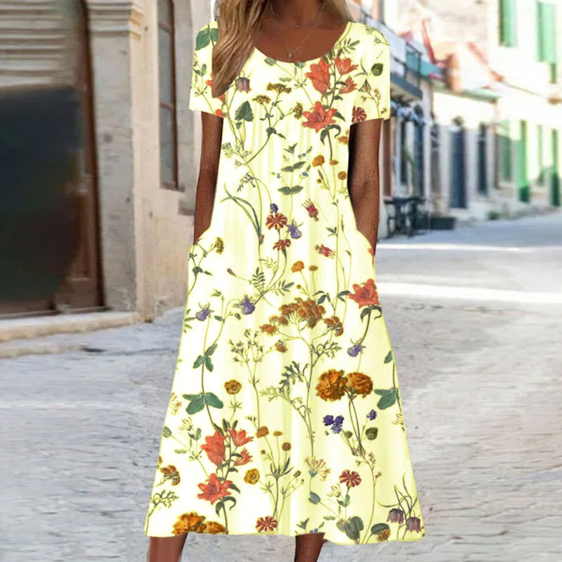 EMILY | FLOWING FLORAL MIDI DRESS WITH FLATTERING DRAPE