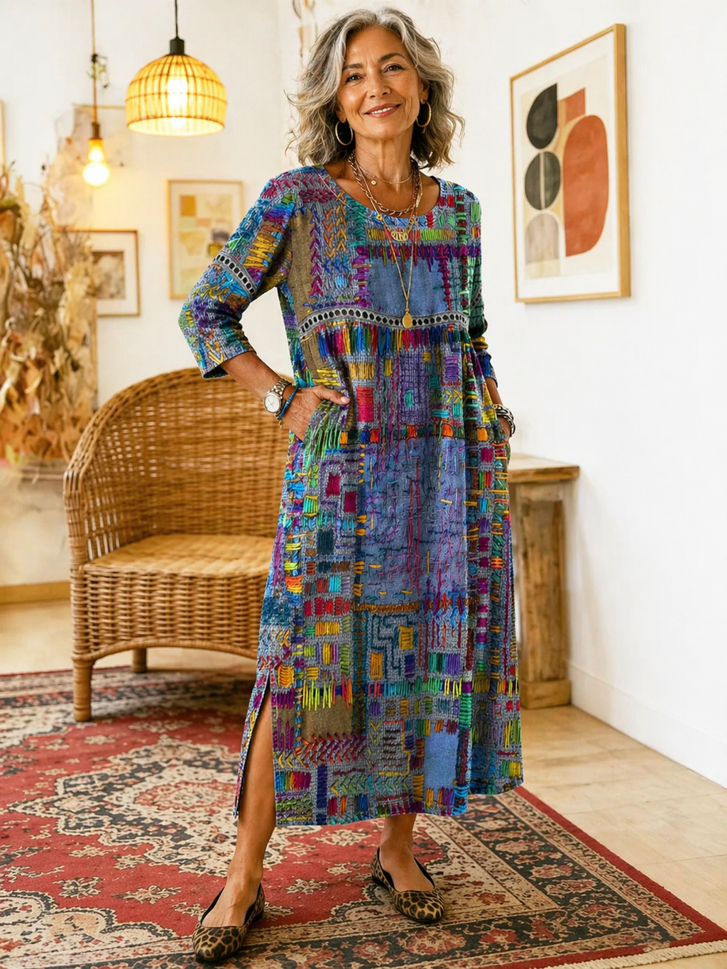 CORA | RELAXED FIT PATCHWORK DRESS WITH FLOWING SILHOUETTE