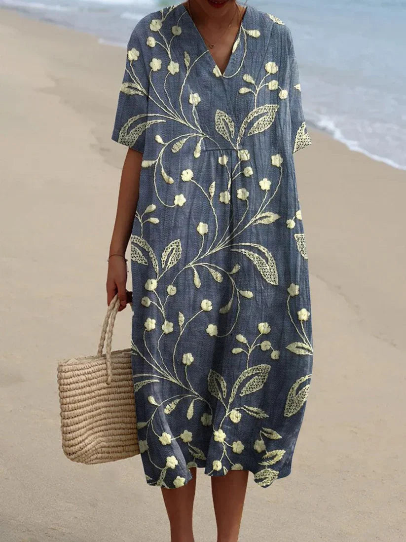 JESSIE | FLATTERING FLORAL COTTON MIDI DRESS WITH TIMELESS ELEGANCE