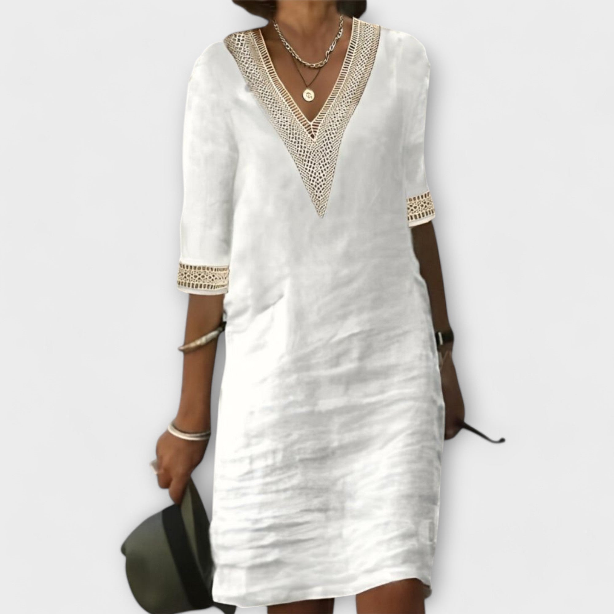 ESME | FLOWING LINEN MIDI DRESS WITH REFINED DRAPE